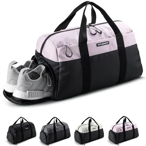 Fitgriff® Bolsa Deporte V2 Mujer y Hombre, con Compartimento para Zapatos y Humeda - Bolso de Gimnasio para Viaje, Entrenamiento - Gym Bag (Negro/Rosa, 56 x 30 x 32 cm (Medium))