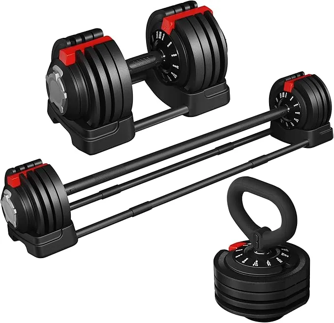 Yaheetech Kit Mancuerna Ajustable 3 en 1 Pesas y Mancuernas Ajuste Rápido de 1,5-18kg/3 a 24kg/2-40kg con 3 Modos Mancuerna & Kettlebell & Barbell para Fitness Gimnasio en Casa