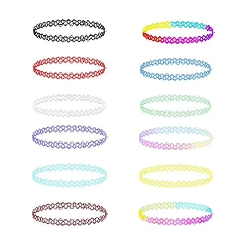 PLABBDPL Juego de Cadena de Gargantilla, 12 Piezas Collar Elástico, Collar de Arco Iris Gargantilla Collares Joyería de Moda Bisutería para Niñas Niñas Niños Mujer Goma Elástica/Plástico