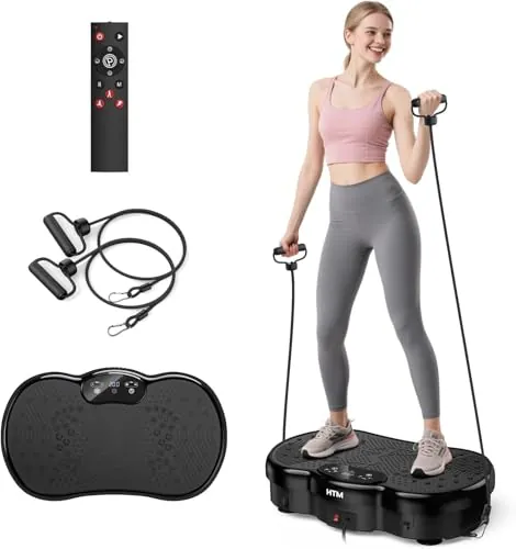 HTM Plataforma Vibratoria, Vibration Plate De Cuerpo Completo para Perder Peso con Ranuras para Bandas De Resistencia, Capacidad De 300 Libras, 120 Velocidades, 9 Modos De Entrenamiento