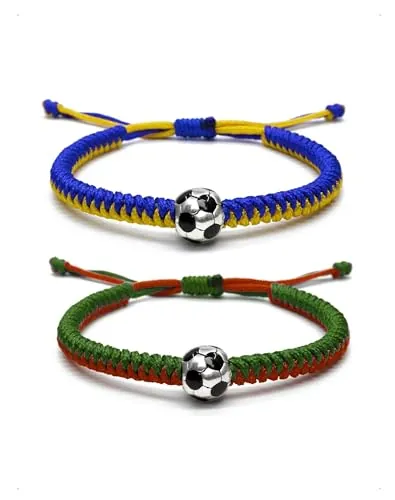 KONFEN Lote de 2 Pulseras de Fútbol para Niños, Pulseras de la Amistad Ajustables, Pulsera Tejida Ajustable, Regalo de Fútbol para Cumpleaños de Niños Deportistas, Adolescentes, Niñas y Niños, D