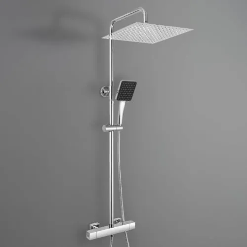 Auralum Columna Ducha Termostatica, Rociador Ducha 30x30cm de Acero Inoxidable 304, Alcachofa de Ducha 6 Modos con Manguera Inox 150cm, Barra Ducha Altura Ajustable, Distancia entre Orificios 78-112cm