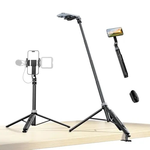 ULANZI TT88 Trípode para teléfono móvil, 145 cm, Selfie Stick magnético con Mando a Distancia, Soporte para teléfono con Clip 2 en 1 Negro, trípode Compatible con iPhone/Samsung/Huawei