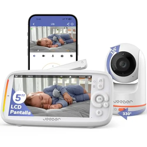 jeeber 2K/3MP WiFi Camara Vigilancia Bebe con App Movil, 5" IPS Pantalla