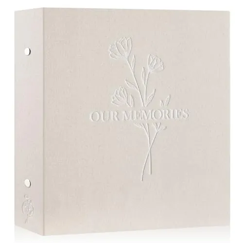 Lanpn Lino Album de Fotos 10x15 1000, OUR MEMORIES Tapa Dura Grande Album para Photos Bolsillos Verticales Horizontal Beige