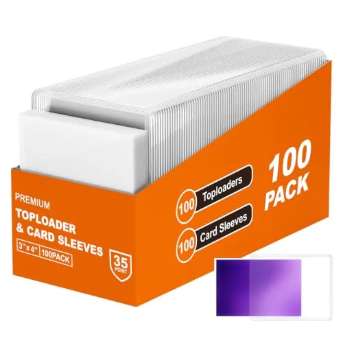 ZORVENIX Toploaders: 100 Ffundas Rígidas Para Cartas (3" x 4") Card Sleeves | Fundas Para Cartas Coleccionables Compatibles Con MTG y Cartas Coleccionables (100 fundas rígidas y 100 Fundas Transparentes)