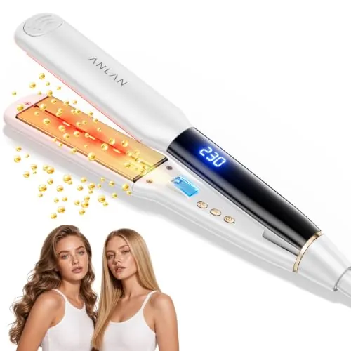 ANLAN Plancha de pelo iónica con luz roja, placas cerámicas flotantes 3D de 36 mm, Rápido 15s, 14 niveles, pantalla LCD, profesional e inteligente