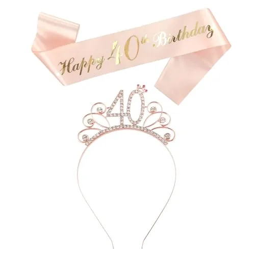 Correa para el hombro 40, diadema de cumpleaños número 40 para damas, diadema de pedrería