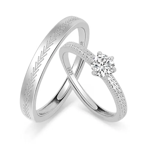 Meissa Alianzas Anillos de Compromiso para Pareja Plata de Ley 925 Ajustables Juego de 2 Regalo Boda Promesa Aniversario, Mujer 2mm con Circonita 0,28ct + Hombre 3mm