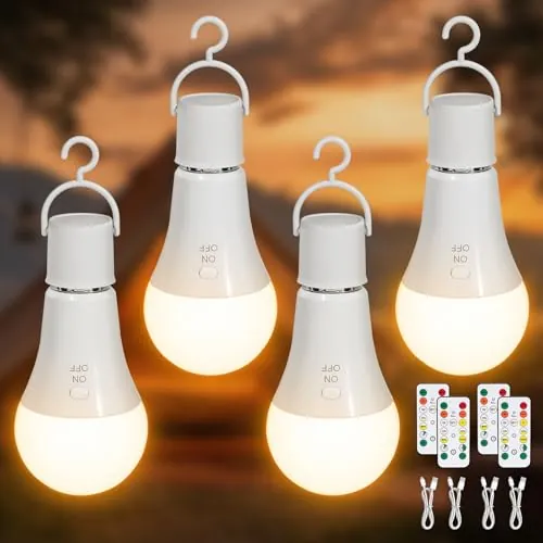 Kimjo E27 7 W Bombilla Recargable USB con Mando, 3 Colors, 4 Piezas