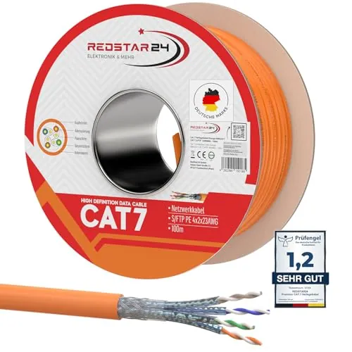 RedStar24 CAT 7 Cable Ethernet 100m - Cable de Red CAT7 LAN, Cobre