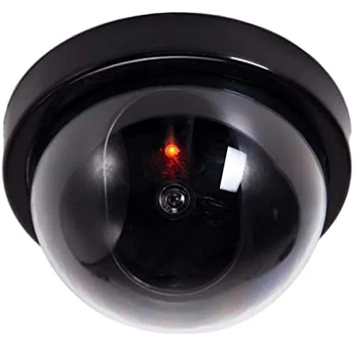 O&W Security Cámara señuelo Tipo Domo cámara de vigilancia Dummy con Objetivo y LED roja Intermitente, Muy Realista, Montaje en Techo/Pared, disuasión antirrobo.