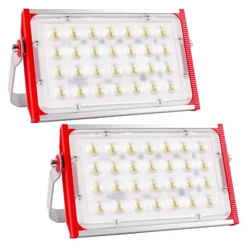 Focos LED Exterior 100W, 10.000 lúmenes Proyector LED Exterior IP66 Impermeable foco exterior de Floodlight 2 Piezas foco blanco frío de 6500K, luz de inundación para almacén garaje jardín patio