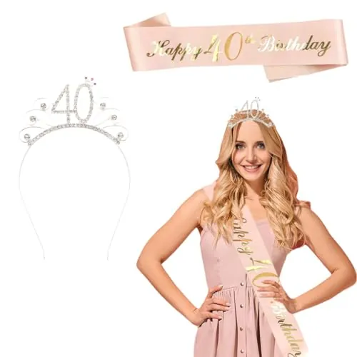 40 Cumpleaños Corona y Faja, Feliz 40 Cumpleaños Corona Tiara y Faja, 40 Cumpleaños de la Mujer para la Decoración de la Fiesta de Cumpleaños