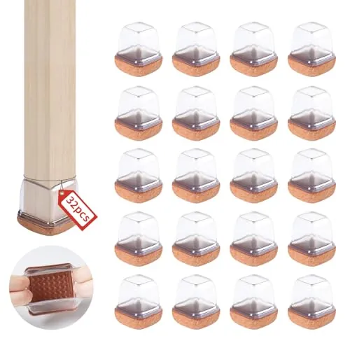 Protectores Cuadrados de Silicona Transparente para Patas de Silla, 32 Piezas Pequeñas Con Fieltro, Fundas Protectoras, 20-28mm