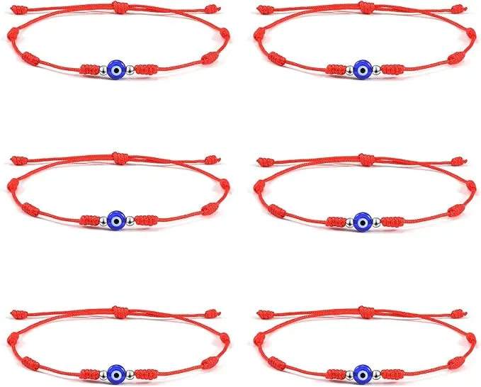 VU100 Pulsera 7 Nudos Roja Amuleto Mal de Ojo Kabbalah Ojo Turco Hilo Rojo del Destino Amuleto de la Suerte y Protección Regalo para Familia y Amigos