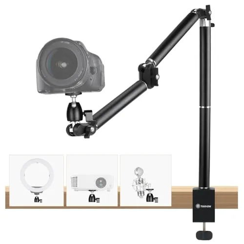 TARION Soporte de Cámara de Escritorio Cenital - Brazo Articulado Reforzado con Rótula, Abrazadera C y Tornillo 1/4'' para Fotografía TKA01-L (Versión Mejorada)