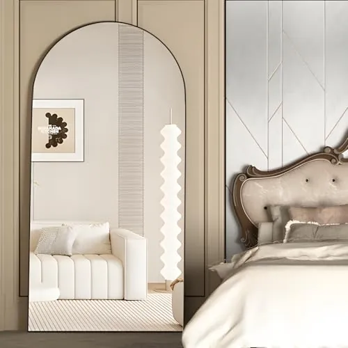 CASSILANDO Arco Espejo de Longitud Completa 180x 80cm Espejo de Piso Negro | Espejos del cuerpo completo del marco de aleación de aluminio colgantes o inclinados para el dormitorio sala de estar