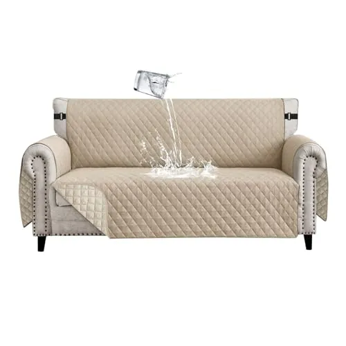 Lydevo Funda de Sofá Impermeable 3 Plazas Protector de Sofá Antideslizante con Correas Elásticas Fundas de Sofa Universal con Brazos Fundas de Sofapara Mascotas Perros Gatos,Beige