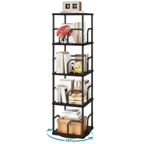 IBUYKE Librería Giratoria de 4 Niveles,Estanteria Madera,Negro TBC004B | Estanteria Esquinera de Pie para Niños Display girevole a 360° Estantería Libros para Dormitorio Salón Estudio