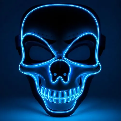 TK Gruppe Timo Klingler Máscara LED de calavera de Halloween – como de purga, cara luminosa, para Halloween, carnaval y disfraz para hombre y mujer (color a elegir) (LED Skull - azul)