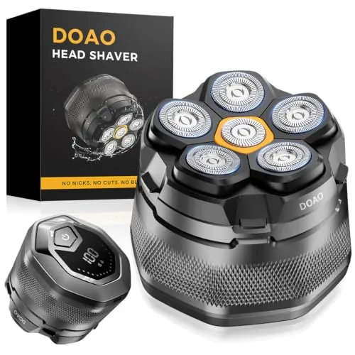Doao Afeitadora Cabeza Hombre, Cabezales MagnéTica 6D Mejorada, Afeitado En 2 Min, Maquina Para Afeitar Cabeza En Seco Y HúMedo Con Pantalla Led, 180 Mins Uso, Resistente Al Agua, Carga RáPida Usb