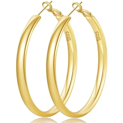 Creolen de plata de ley S925 de 5 mm de ancho, de plata para mujer, hipoalergénicas, grandes, de plata, ligeras, grandes para mujer (50/60/70 mm), Small, Plata de ley, Sin piedra preciosa