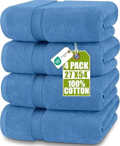 Utopia Towels Toallas de Baño Algodón Paquete de 4 69x137 cm Azul eléctrico | Toallas de algodón hilado en anillo, ligeras y de primera calidad muy absorbentes, de secado rápido y tacto suave