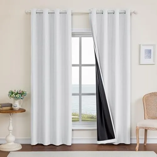 Ystyle 100% Cortinas Opacas 2 Piezas, 140x245cm, Lino Cortinas Dormitorio con Ojales Anti Luz Cortina Termica Aislantes Frio y Calor para Salon, Blanco Marfil