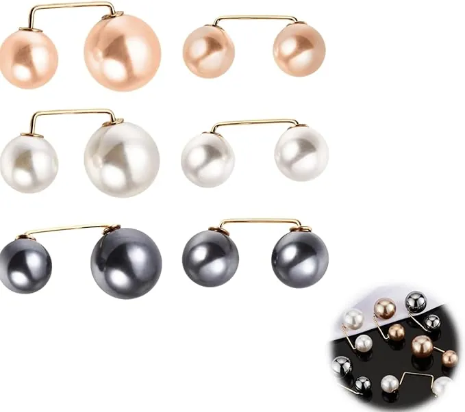 Agujas de Broche de Perlas,6 Piezas Broches para Ropa Mujer,Alfileres de Seguridad,Imperdibles de Perlas Artificiales para Pantalones,Vestidos,Bufandas(3 Colores)