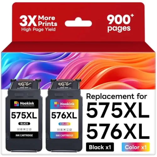 Hookink PG-575XL CL-576XL Cartuchos de Tinta para Cartucho Canon 575 y 576 575XL 576XL Cartucho de Tinta para Canon PIXMA TS3750i TS3550i TS3751i TS3551i TR4750i TR4751i TR4755i (1 Negro, 1 Tricolor)