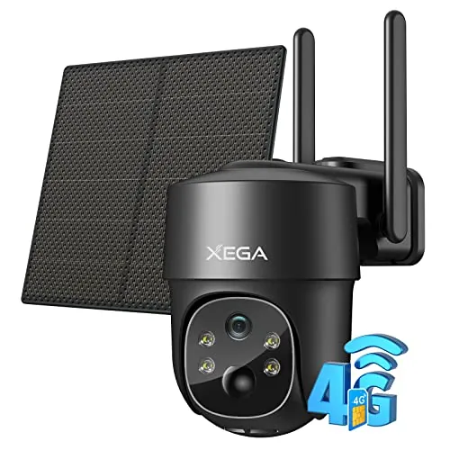 Xega Cámara 4G LTE Vigilancia Exterior con Tarjeta SIM Sin WiFi PTZ Solar