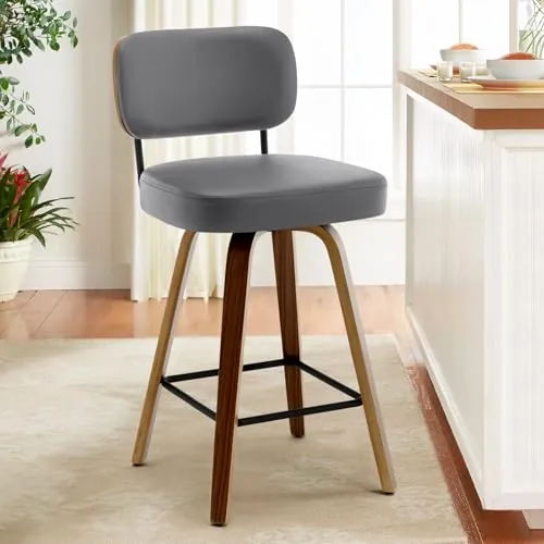 Bekrvio Taburete de bar giratorio de 360° con respaldo de ratán (1 pieza, 150 kg, altura de asiento 65 cm, silla de bar, taburete de bar, taburete de mostrador moderno para cocina y