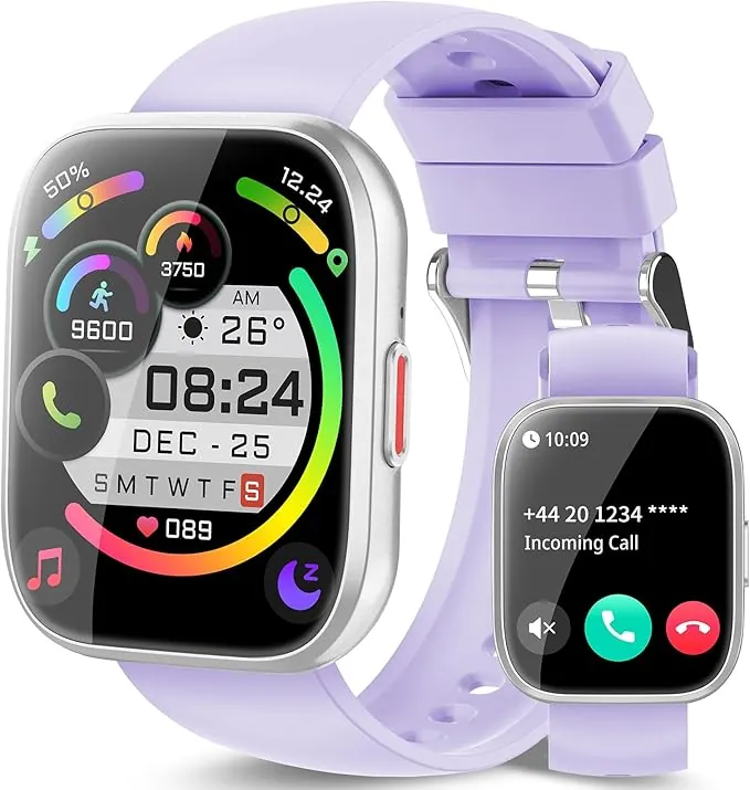 Reloj Inteligente Hombre Mujer, 1.85" Smartwatch con Llamadas Bluetooth, Smart Watch con Pulsómetro/Monitor Sueño/Podómetro, Morado