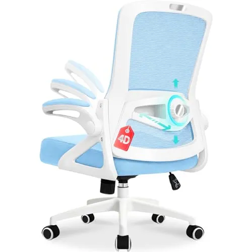 Silla de Oficina Ergonómica con Soporte Lumbar Ajustable, Reposabrazos y 125° Respaldo Inclinable, Silla Giratoria de Malla Respirable con Ruedas Omnidireccionales Silenciosas, Oficina y Hogar