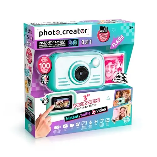 Canal Toys - Photo Creator - Cámara de impresión instantánea 2.0, Toma Fotos e Imprime al Instante. No Necesita Tinta, Pantalla táctil, Flash y Anillo de luz. Papel de Calidad fotográfica - CLK 046