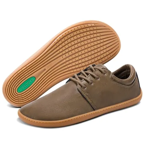 SAGUARO Zapatillas Barefoot Hombre Cuero Zapatos Minimalistas Antideslizantes Ligeros Calzado Descalzo para Casual Trabajo, Noble II, Marrón Claro 48EU