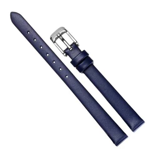 Chlikeyi Correa de reloj Universal para mujer, correa de piel pequeña, pulsera fina, plata azul rey, 17 mm