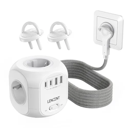 LENCENT Cubo Regleta Enchufes 2M con Enchufe Plano para Uso Interior
