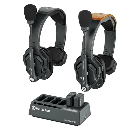 Hollyland Solidcom SE 2.4G Auriculares de intercomunicación inalámbricas Sistema de Auriculares Full Duplex 2 Usuarios Cancelación de Ruido ENC Comunicación de Equipo de 350 m con PTT Silencio