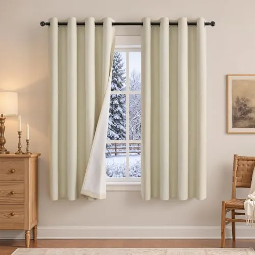 Topfinel 100% Cortinas Opacas Térmicas para Dormitorio y Salón 2 Piezas | 140x180cm, Blanco Crema, Cortina Cortas,Aspecto Lino, con Ojales, Aislantes del Frío y Calor, Privacidad y Reducción de Ruido