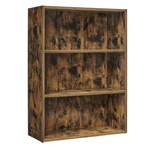VASAGLE Custos Colección - Librería de 3 Niveles, Estantería de Libros, Organizador con Compartimentos, Estantes Abiertos y Ajustables, para Sala de Estar, Dormitorio, Marrón Rústico LBC163X01
