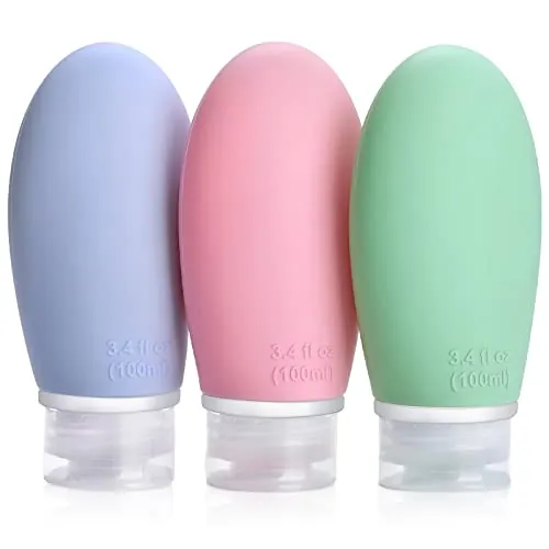 Opret Botes Viaje Rellenables 100ml 3 Piezas, Botellas de Viaje Silicona para Gel y Champu, Botes Viaje a Prueba de Fugas para Gel, Champús, Lociones y Artículos de Tocador, FDA Certificado Sin BPA