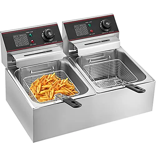 VEVOR Freidora Eléctrica Profesional con Termostato Automático 12 L 5,000 W, Freidora Eléctrica de Acero Inoxidable Doble Tanque con Calentamiento Rápido para Usos Comerciales