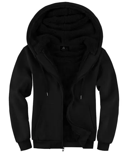 SwissWell Sudadera con Capucha Hombre Forro Polar Chaqueta de Invierno Cálido Sudaderas Hombre con Cremallera Hoodie con Bolsillos Negro Intenso M