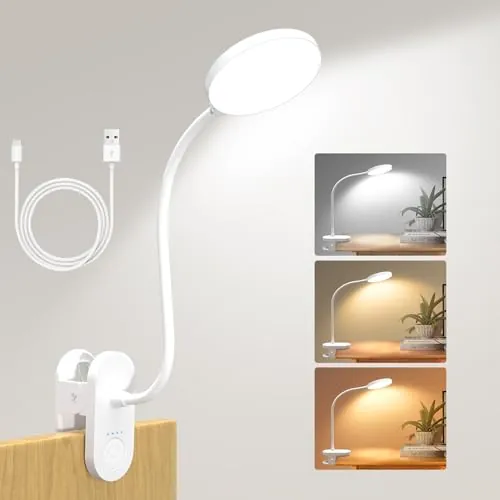 Lámpara de Lectura con Pinza, 97 LED Luz Recargable para Cama Escritorio