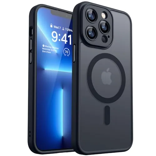 CANSHN Funda Magnética para iPhone 13 Pro(6.1 Pulgadas), Compatible con MagSafe, [Protección Total de La Cámara] Carcasa Fondo Mate Translúcido,Negro