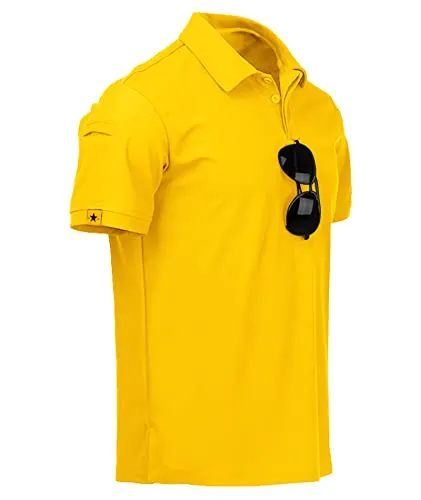 JACKETOWN Polo Manga Corta Hombre Secado Rápido Transpirable Tenis Verano Golf Camisa Deportiva Casual Basic (Amarillo L)