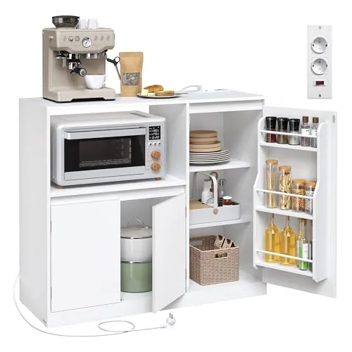 VASAGLE Kailyn Colección - Aparador Cocina con Cajón y Puerta, Mueble Cocina, Aparador Vajillero con Encimera, Estante para Microondas, Estantes Regulables, Blanco Nube BBK373WB01