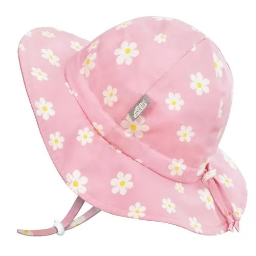 Jan & Jul Sombrero de algodón ajustable para bebés y niños con protección solar UPF 50, Rosa con flores, 2-5 años